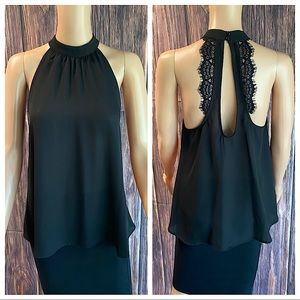 Valette size medium black lace summer sleeveless blouse statement back